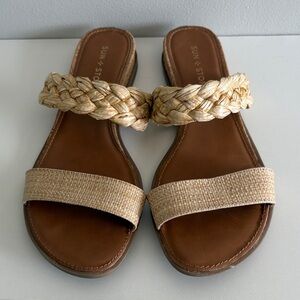 Sun + Stone Raffia Braided Slide Sandals Size 10 Boho Summer